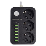 3-834  6 ������� ������� USB, 220V, 6 USB �����:(USB Hub)+3 ������� 220V/10A